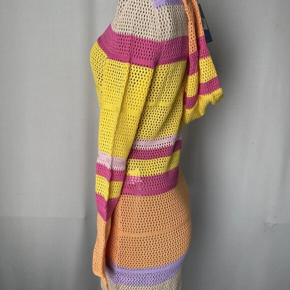 NEW CALITTANA Women’s Mabel Crochet Cover-Up Dress Multicolor Hoodie XS/S - Picture 6 of 7